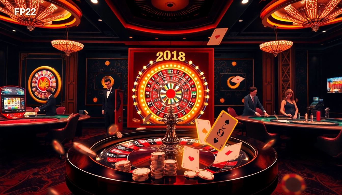 Experience excitement at PH22 with vibrant casino visuals featuring roulette, slots, and poker action.