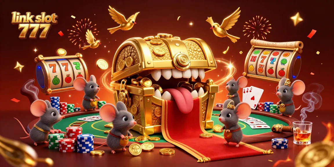 Spin and win at link slot 777 with vibrant treasure-themed casino scene