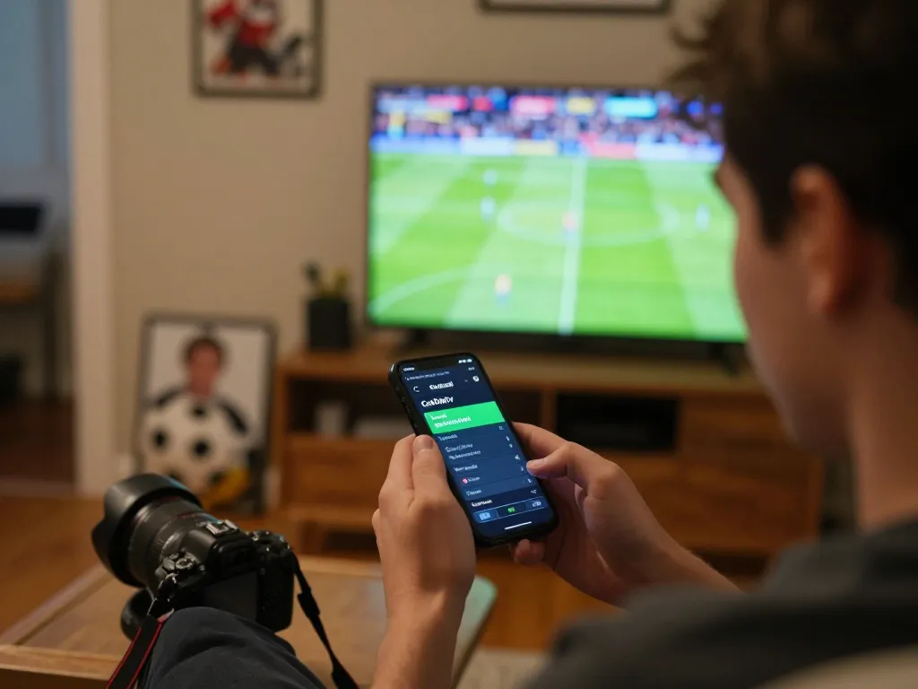 Cakhiatv offering live football betting odds on smartphone in a cozy home environment