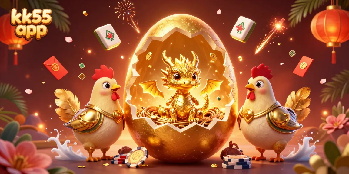 Experience the thrill of the kk55 app with a vibrant dragon and poker chips in a festive casino setting.