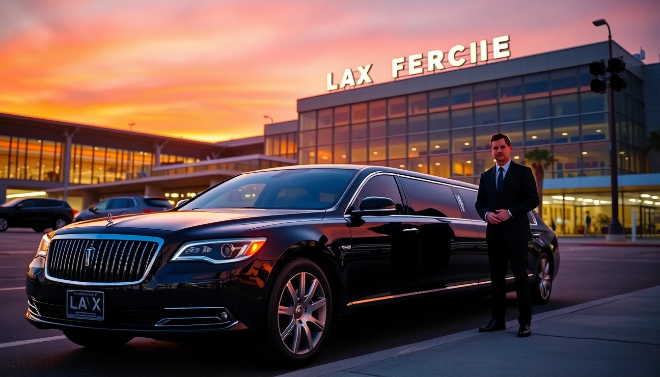 LA Limo parked at LAX with a professional chauffeur, showcasing luxury and convenience.