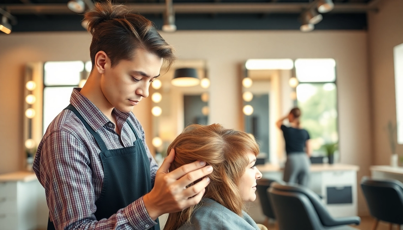 Ace of Fades 212's skilled hair replacement specialist applying a non-surgical hair system in a modern salon.