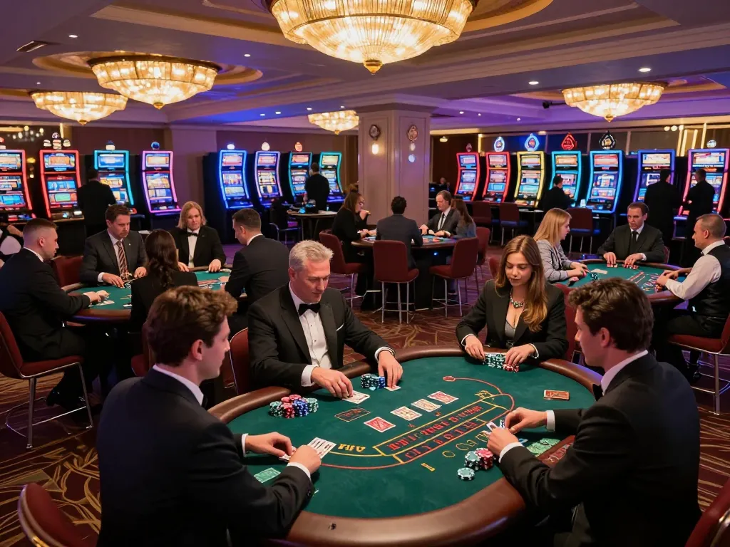 Players engage in blackjack at thabet casino under elegant ambient lighting