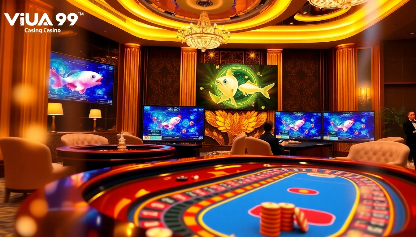 Players enjoying the interactive VUA99 online gambling experience with vibrant casino visuals.