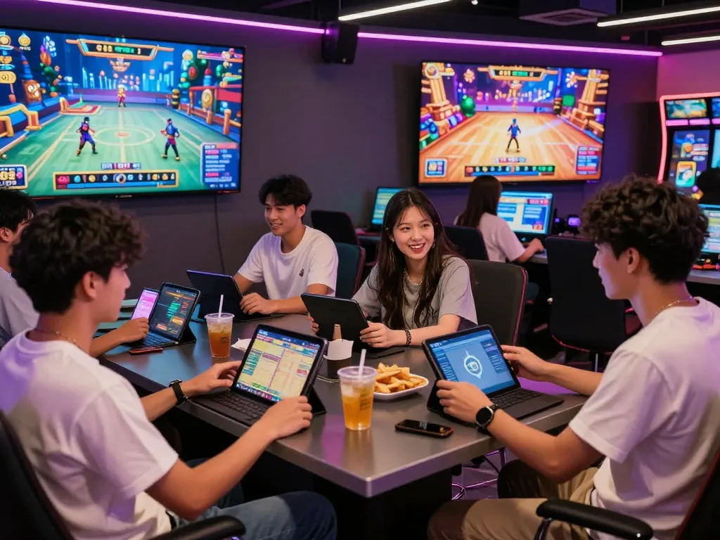Players enjoying Go88 games in a vibrant 3D casino atmosphere while tải Go88 on their devices.