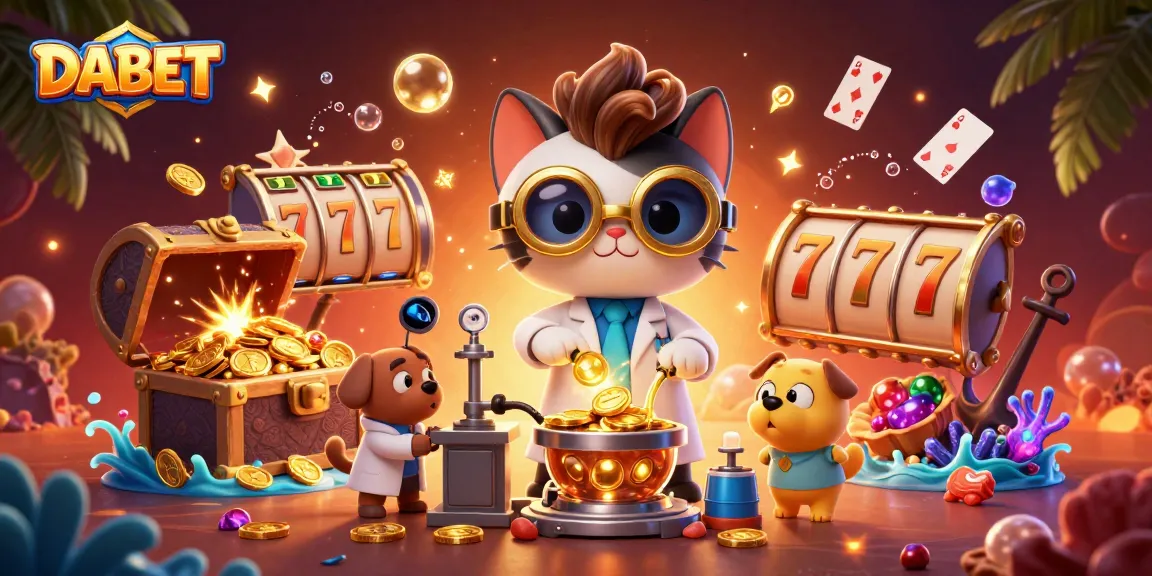 DABET players enjoy lively slots and gold coin excitement in this 3D casino scene.