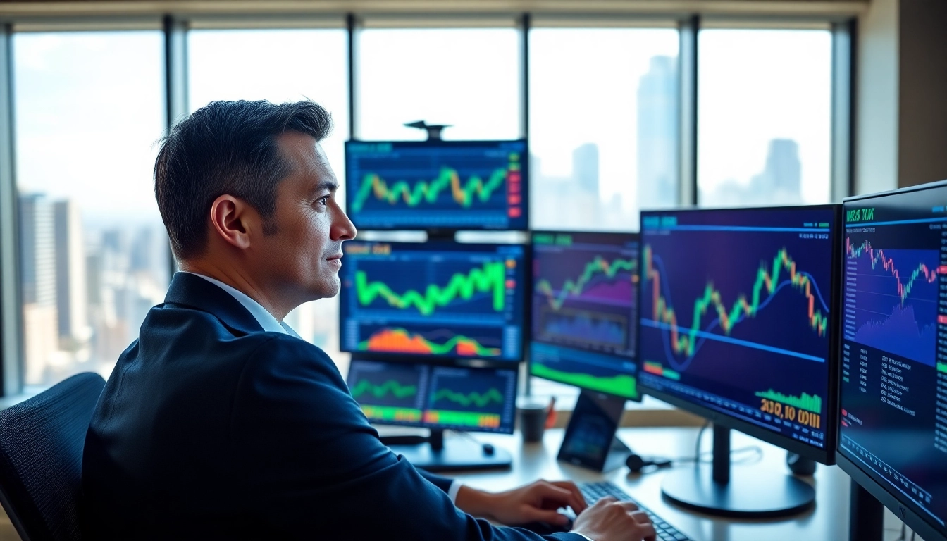 Engaged stock trader focusing on analysis for beginners in Saudi Arabia in a bright office.