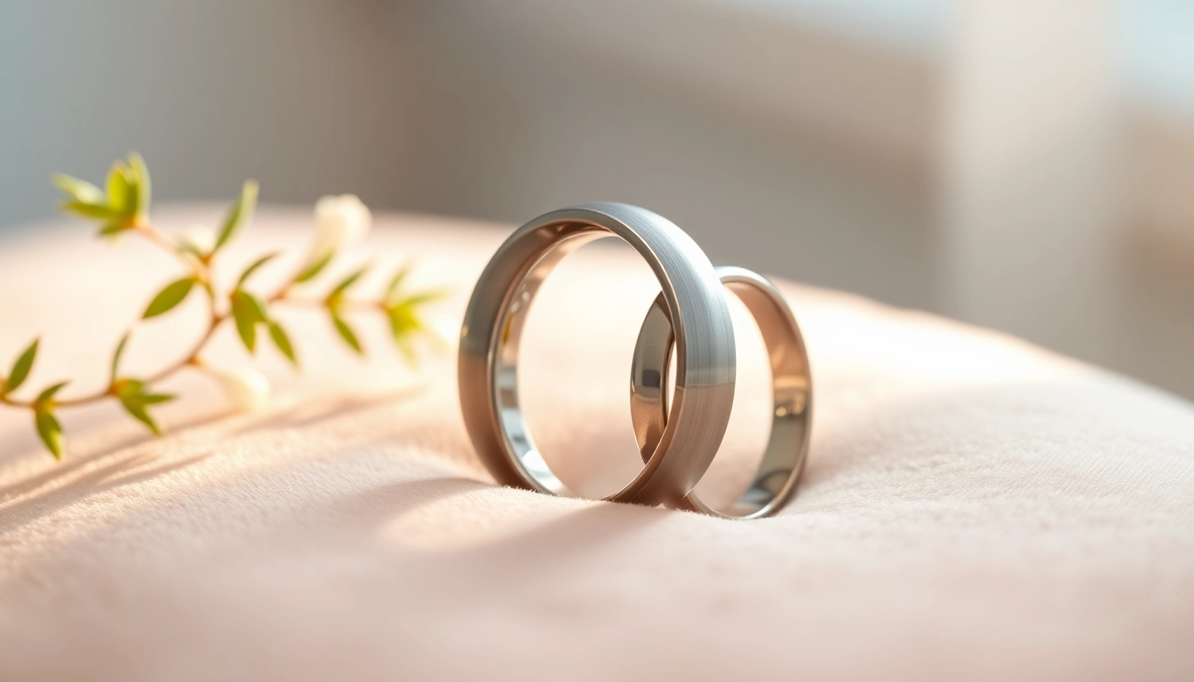 Admire the unique tungsten wedding bands highlighting their elegant design and shine.