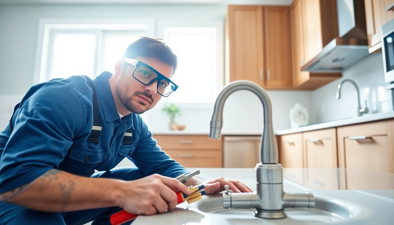 Skilled professional providing north shore plumbing services during a faucet repair.