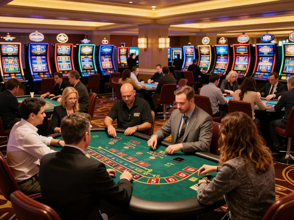 Players engage in strategic gameplay at a vibrant casino, highlighting the excitement of nhacaiuytin experiences.