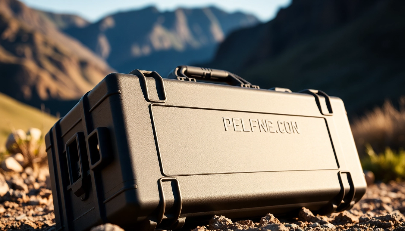 Secure pelican rifle case showcasing its rugged design and durability in an outdoor setting.