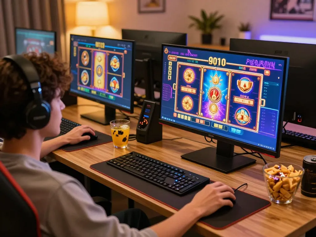 Engaging in an online game session with slot bonus new member promotion visible on the screen.