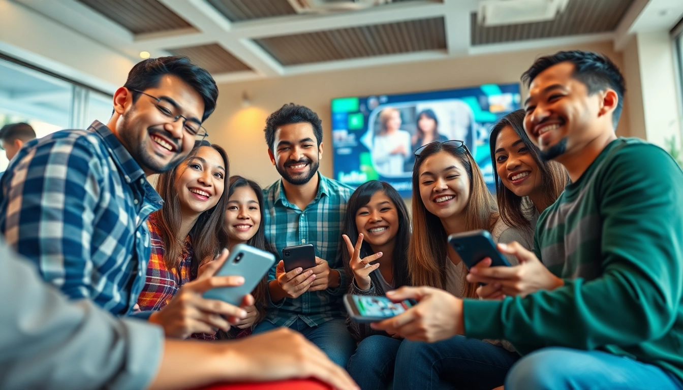 Dynamic group enjoying Lauthaitv's digital entertainment experience together.