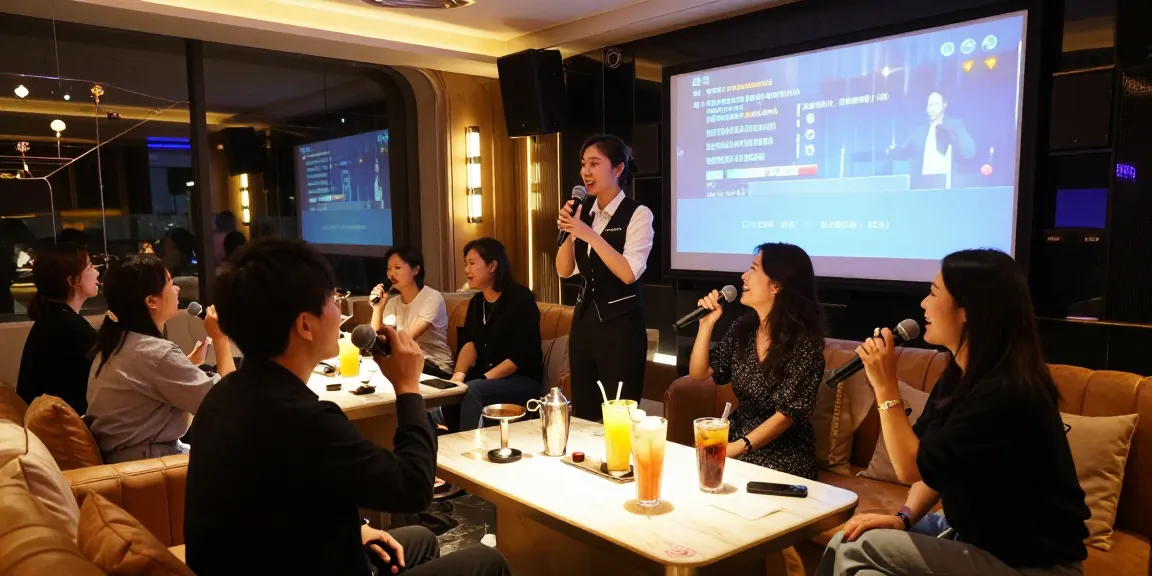 강남쩜오에서 프리미엄 노래방을 즐기는 고객과 전문 접객원의 모습
