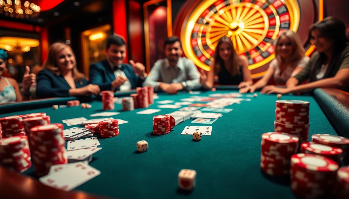 Engaging scene of players enjoying 789 bet at a luxurious casino table with poker chips and cards.