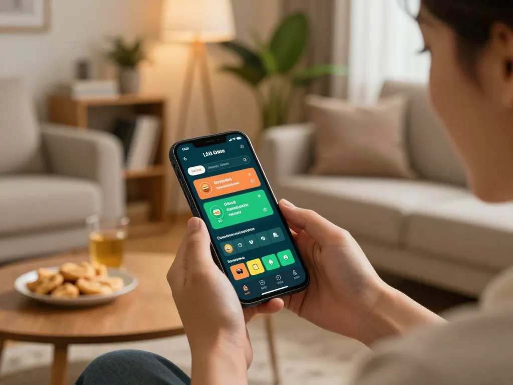 Lô đề online player engaged in betting strategy using smartphone interface in a cozy setting.