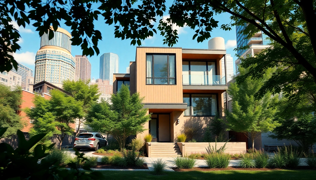 Boston residential architecture firm creating innovative home designs in an urban setting with lush greenery.