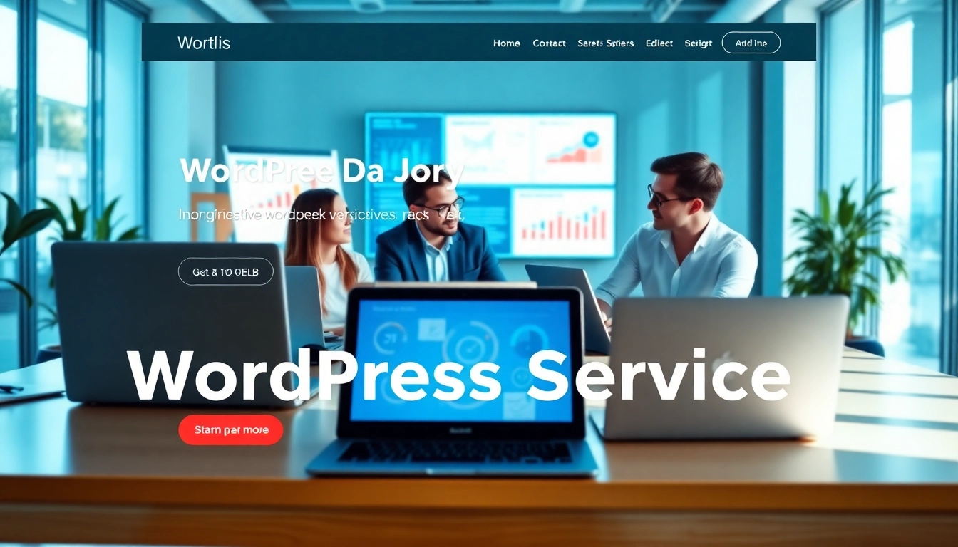 Showcasing wordpress services in a collaborative office environment with professionals.