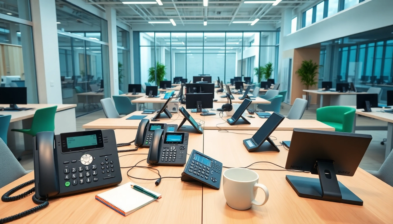Enhance productivity with advanced office phone systems showcased in a modern environment.