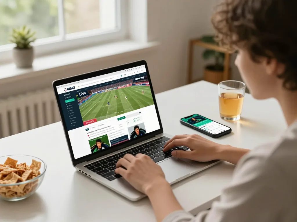 Person placing bets on MB66 sports betting platform from home, showcasing live odds and strategy.