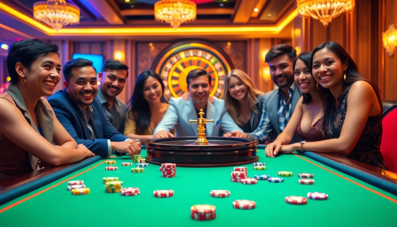 Players enjoying a GG88 gaming session at a vibrant casino table, embodying excitement and strategy.