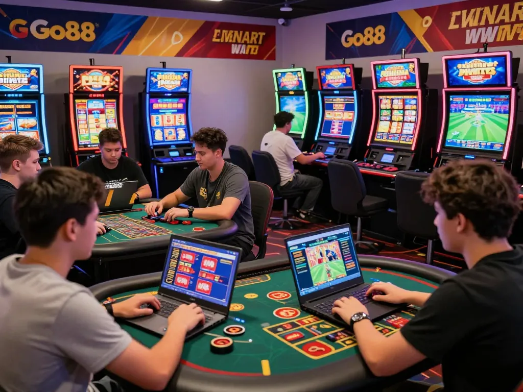 Dynamic online gaming scene at Go88 featuring diverse players enjoying various games and promotions.