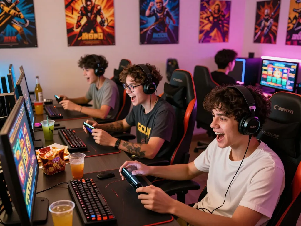 Excited players enjoying slot gacor games in a vibrant gaming room atmosphere.