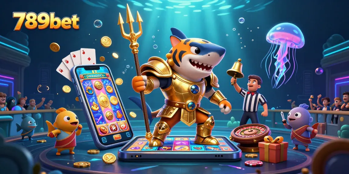 Experience the thrill of 789bet with this colorful casino adventure illustration featuring a heroic shark.