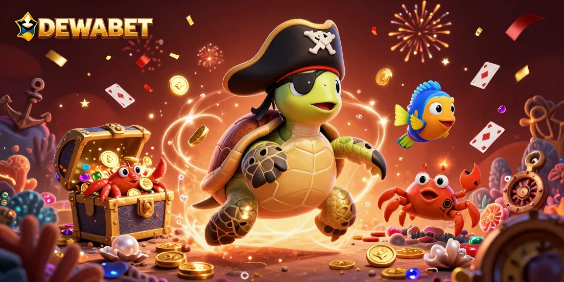 Experience thrilling action with DEWABET in this 3D illustration featuring vibrant casino elements and colorful characters.