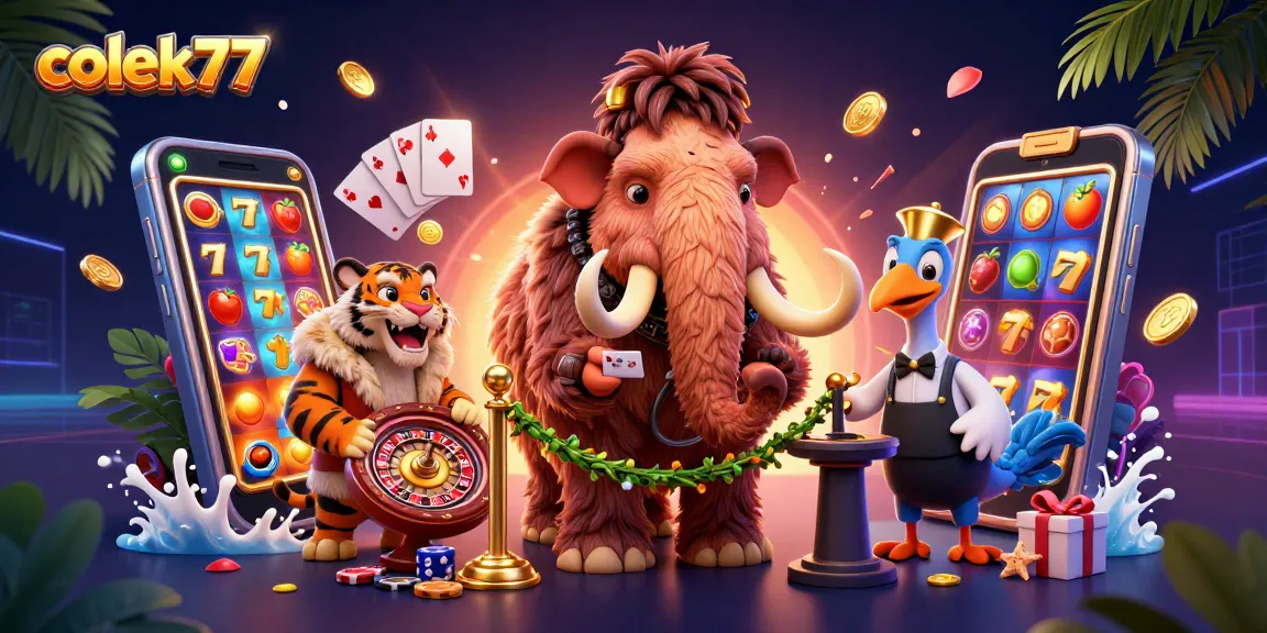 Spin to win with colek77 at a vibrant casino scene featuring cartoon bouncer and VIP guest.