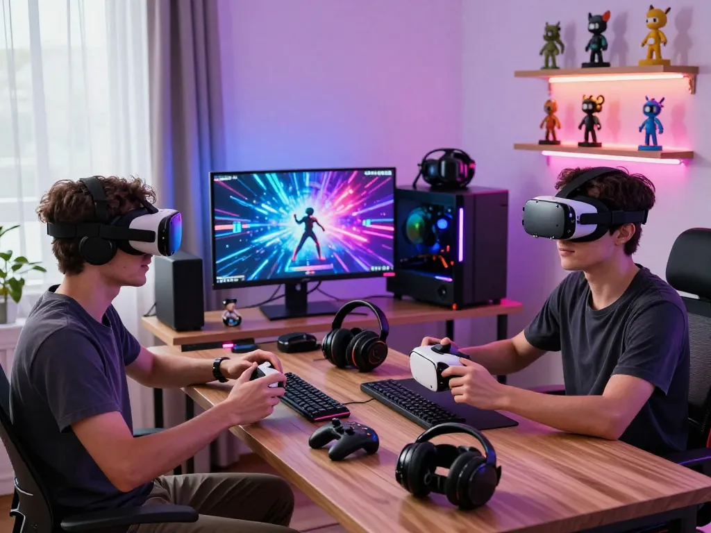 Engaged gamers experiencing 79KING COM in a vibrant VR gaming setup.