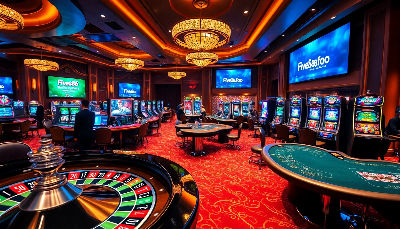 Experience thrilling casino action at Five88.foo with vibrant gaming tables and slot machines.