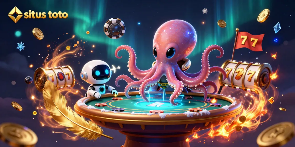 Play exciting situs toto games with a cartoon alien octopus and vibrant casino atmosphere.