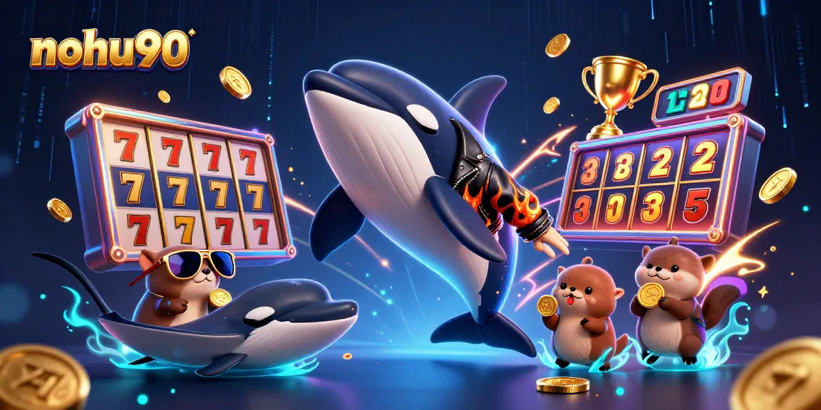 Nohu90 players chase jackpots in vibrant casino-themed scene featuring sea creatures.