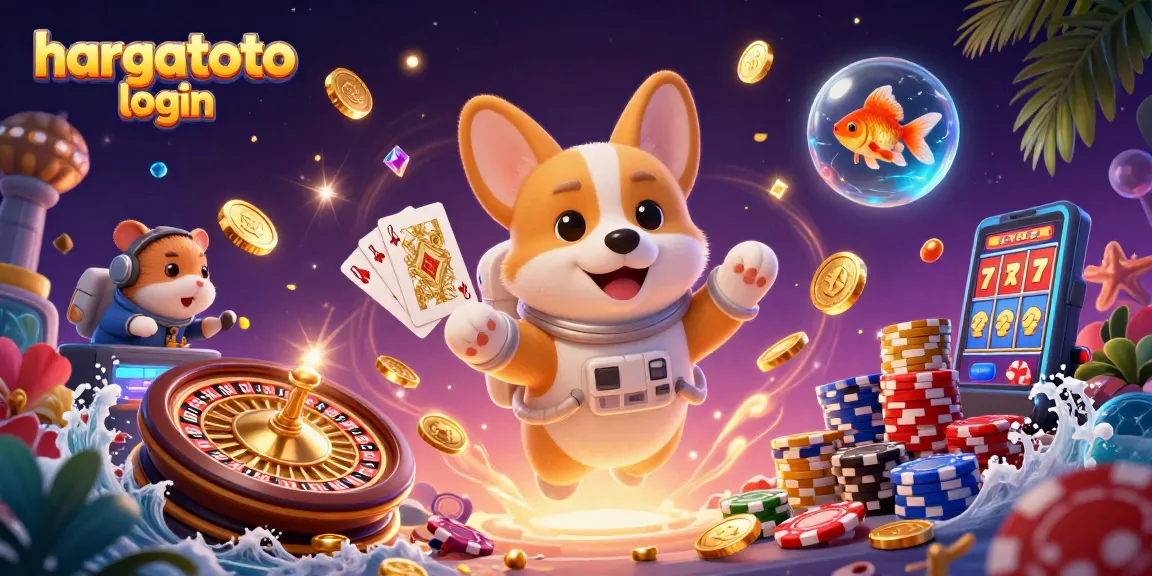 Experience the excitement with hargatoto login as you enjoy casino games in a vibrant space-themed illustration.