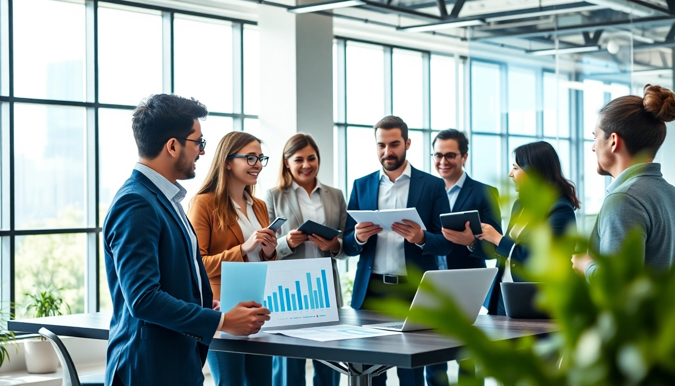 Collaborative teamwork demonstrating effective enterprise search solutions in a modern office.