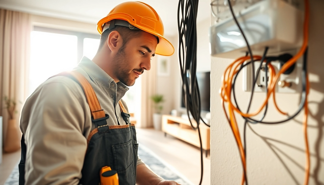 Edmonton electrical services provided by a professional electrician during a residential installation.