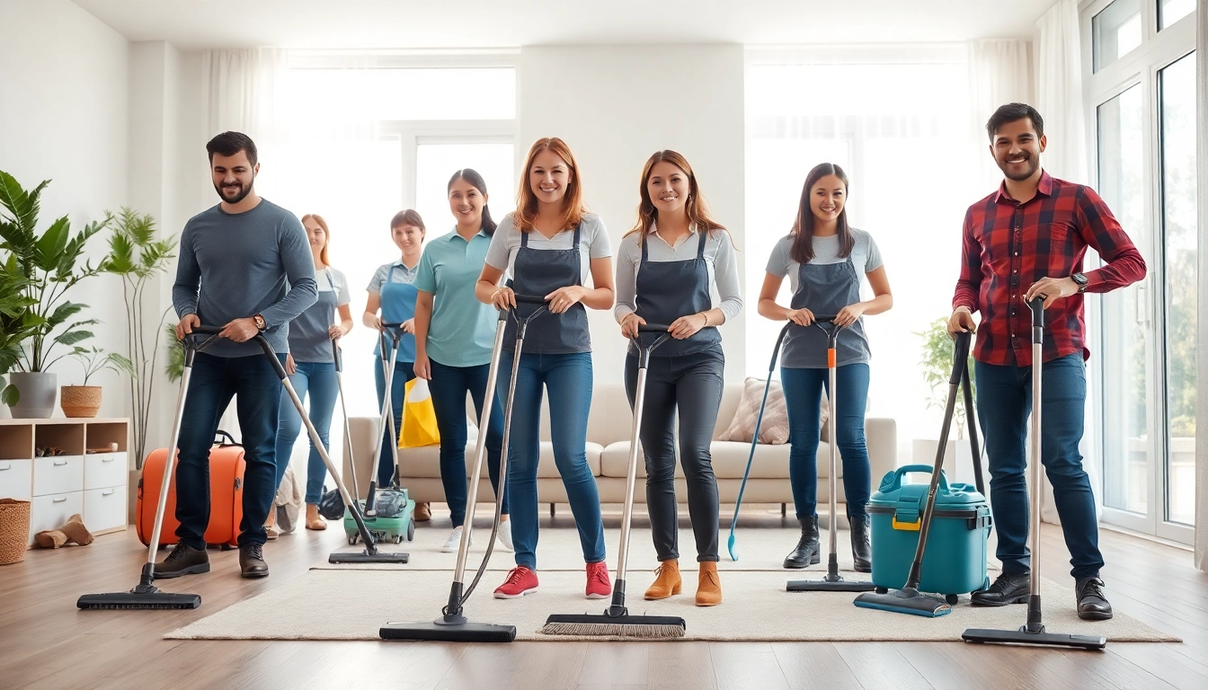 Experience thorough cleaning services calgary with a professional team tidying a bright, modern living room.