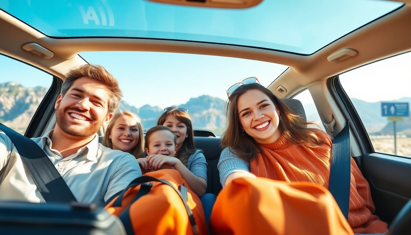 Family enjoying a safe road trip with an auto protection plan, smiling in a scenic setting.