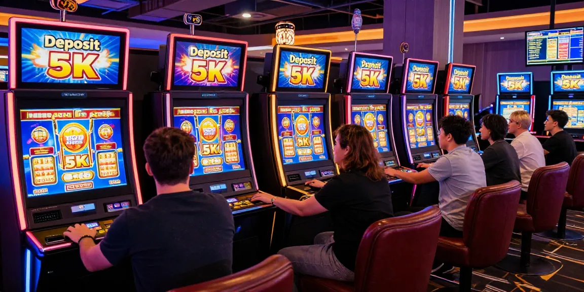 Exciting online gaming scene featuring slot deposit 5k promotions with diverse players enjoying various games in a vibrant gaming lounge.