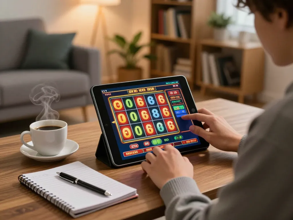 Engaging in online slot gameplay on uu88ae platform with vibrant reels and a cozy atmosphere.