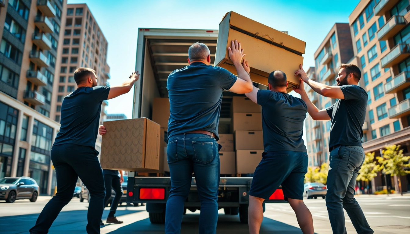 Lifting and loading furniture during a professional lift and load moving service.