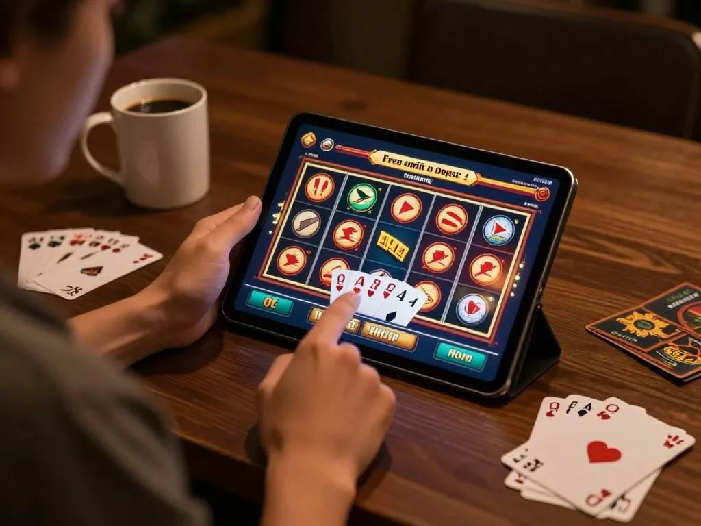Engaging with ong777 Free Credit No Deposit e-wallet during an online casino session on a tablet.