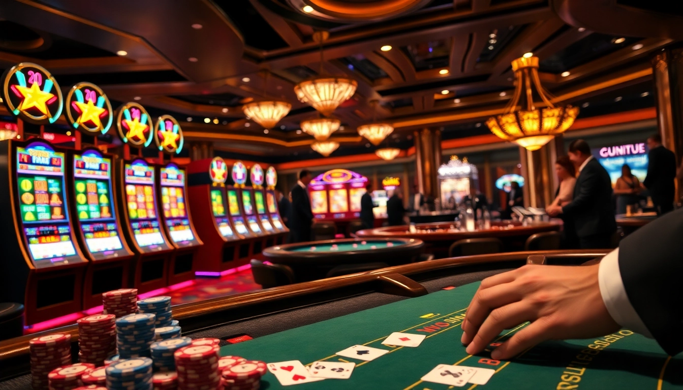 Experience the excitement of XN88 with vibrant casino visuals of players enjoying slot machines.