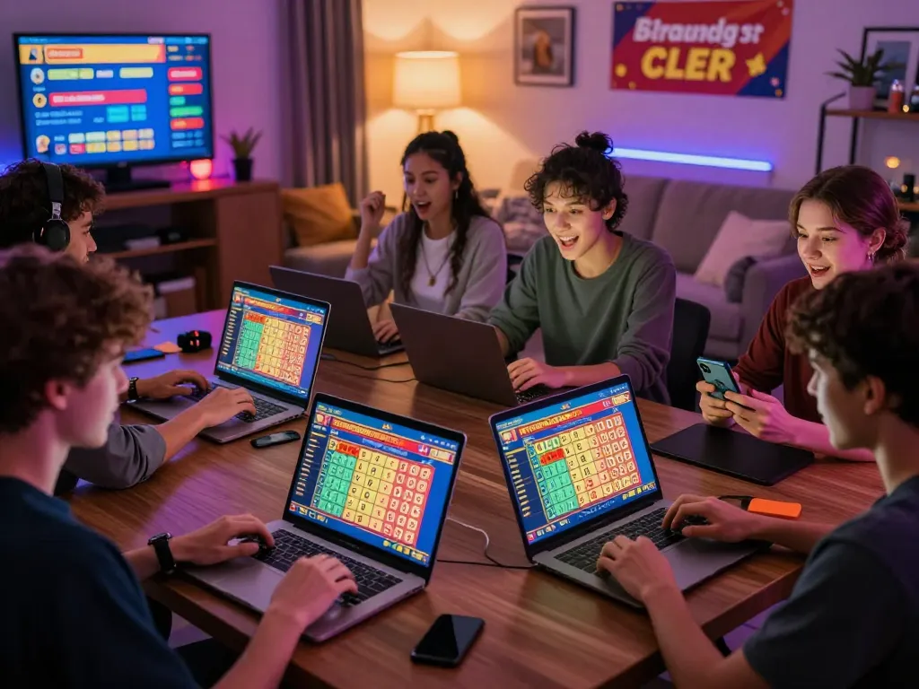 Players excitedly engaging in the online lottery game wraungtoto in a vibrant virtual environment, showcasing technology and community.