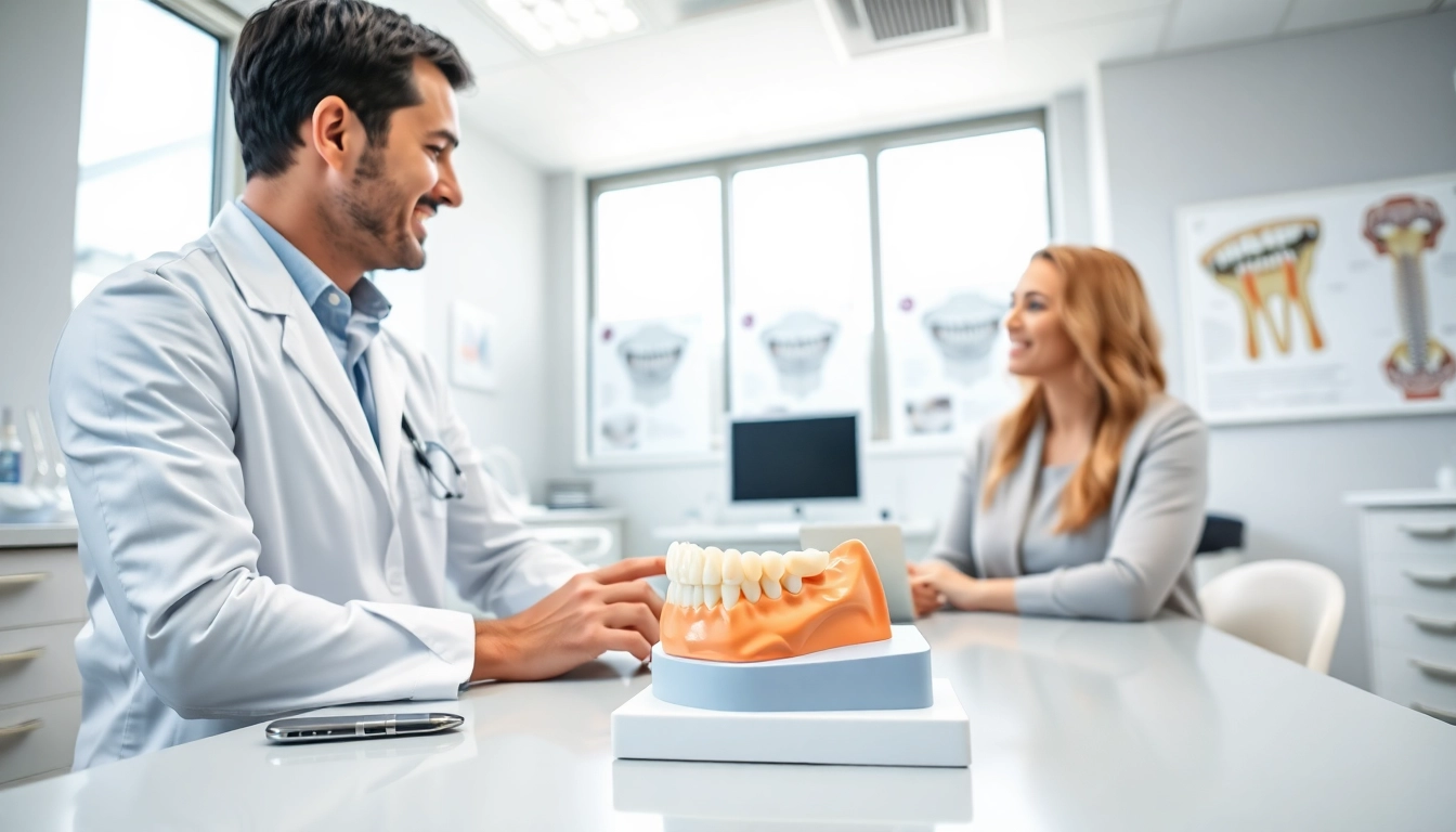 Consultation on Jaw alignment surgery Hawthorn with an orthodontist and patient discussing a model.