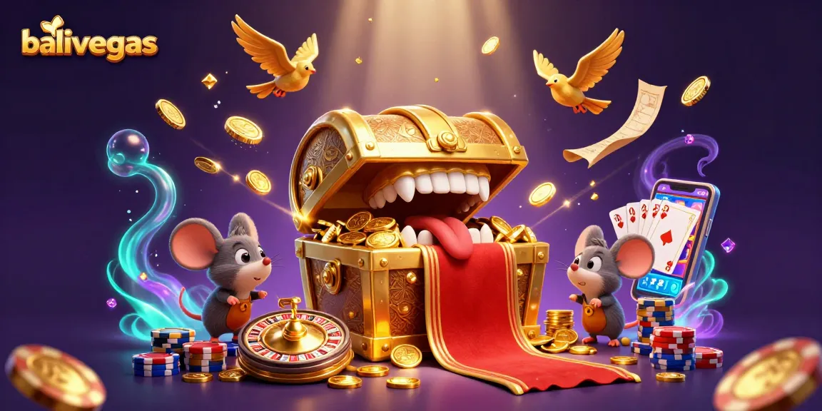 Experience the thrill of balivegas with a mesmerizing 3D casino illustration showcasing treasure and game excitement.