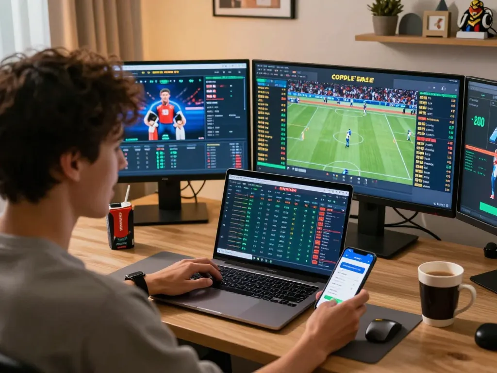Engaged user placing bets on 888vi platform, showcasing a dynamic online sports betting setup.