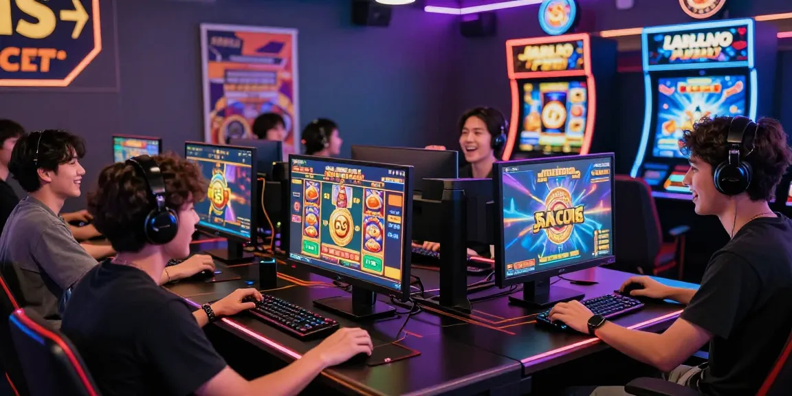 Exciting online gaming scene with players enjoying slot gacor games, showcasing vibrant screens and dynamic atmosphere.