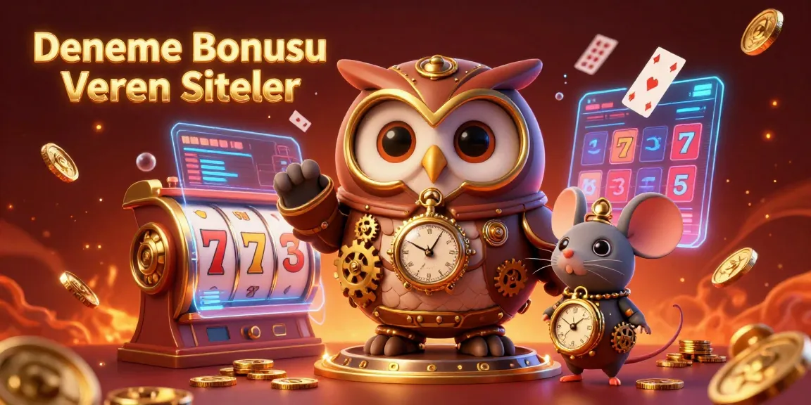Experience vibrant casino excitement with Deneme Bonusu Veren Siteler in a dynamic 3D illustration of an owl and mouse.